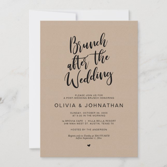 Post wedding, Brunch after wedding, Brown Kraft Invitation (Front)