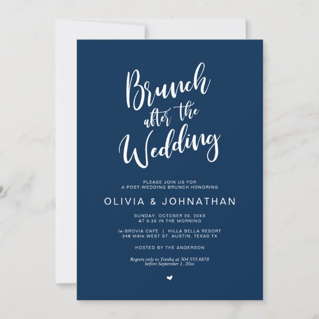 Post wedding, Brunch after wedding, Navy Blue Invi Invitation (Front)