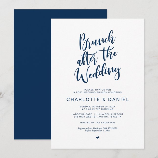 Post wedding, Brunch after wedding, Navy Blue Invitation (Front/Back)