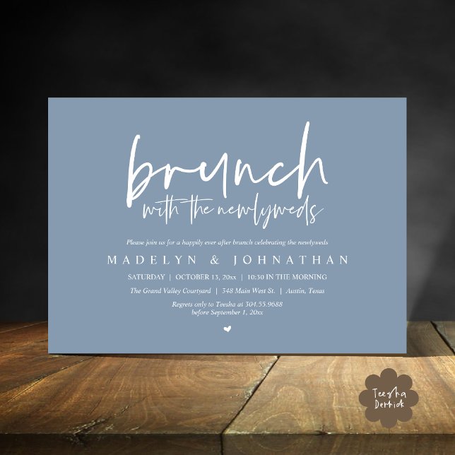 Post Wedding Brunch with the Newlyweds Celebration Invitation (Brunch with the Newlyweds Post Modern Morning Wedding Celebration Invitation Card PDF Dusty Blue)