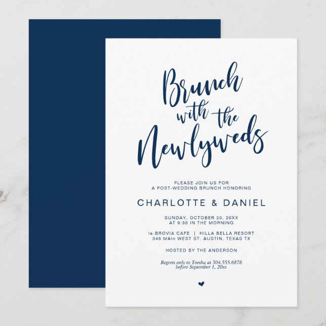 Post wedding, Brunch with the newlyweds, Navy Blue Invitation (Front/Back)