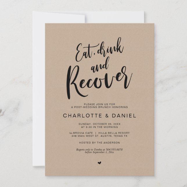 Post wedding, Eat, Drink and Recover Brunch, Kraft Invitation (Front)