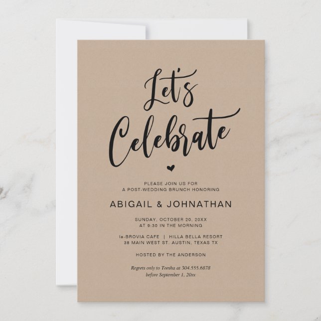 Post wedding, Eat, Lets celebrate, Brunch, Kraft Invitation (Front)