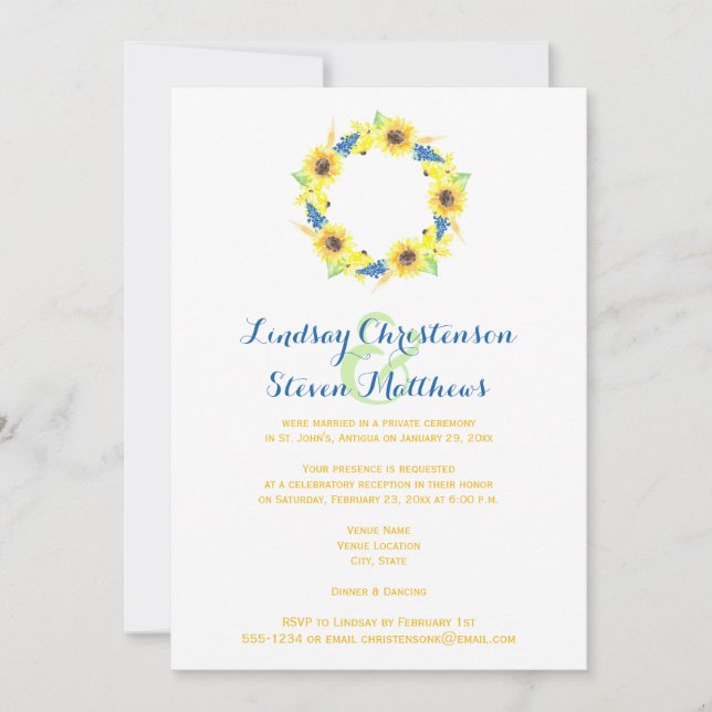 Post Wedding Invitation | Sunflower Wreath, Burlap (Front)