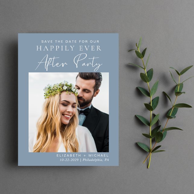 Post Wedding Reception Dusty Blue Save The Date Announcement Postcard (Creator Uploaded)