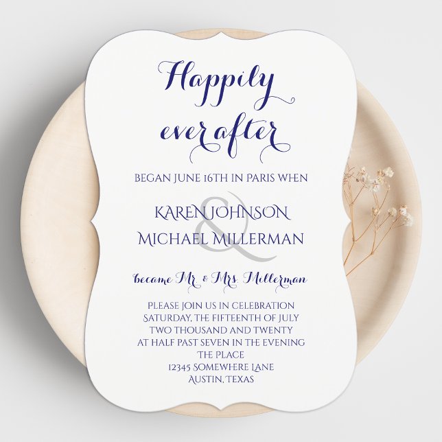 Post Wedding Reception Happily Midnight Blue Invitation (Creator Uploaded)