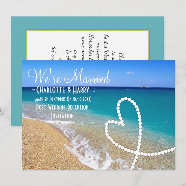 Post Wedding Reception Party Sunny Beach Scene Invitation (Front/Back)