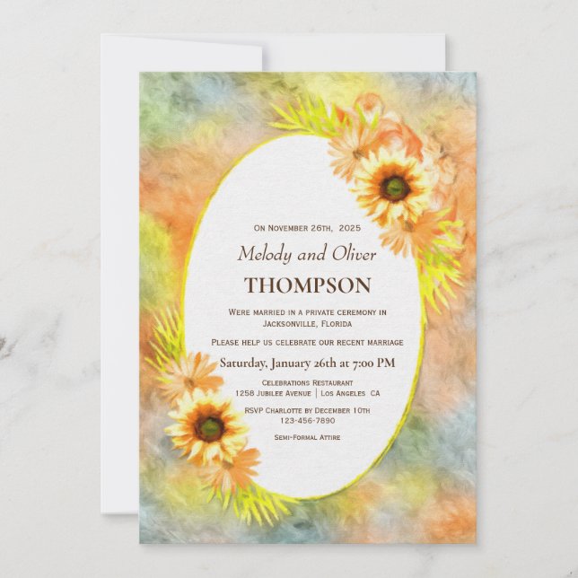 Post-Wedding Reception Rustic Sunflower Invitation (Front)