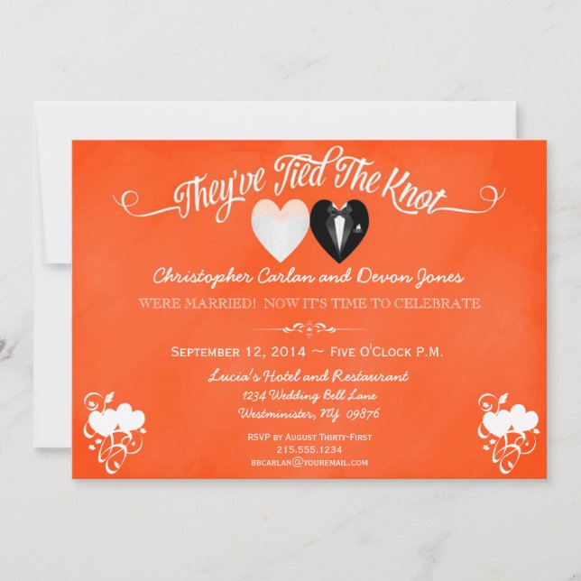 Post Wedding Trendy Orange Chalkboard Invitation (Front)