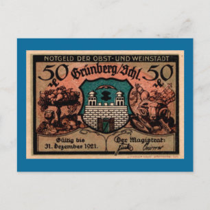 Post WW1 German Fifty Pfennig Note Postcard