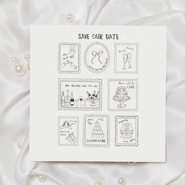 Postage Stamp Hand Drawn Save The Date Card (Creator Uploaded)