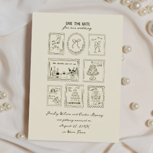 Postage Stamp Hand Drawn Save The Date Card
