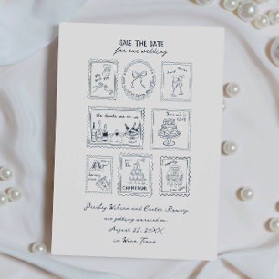 Postage Stamp Hand Drawn Save The Date Card