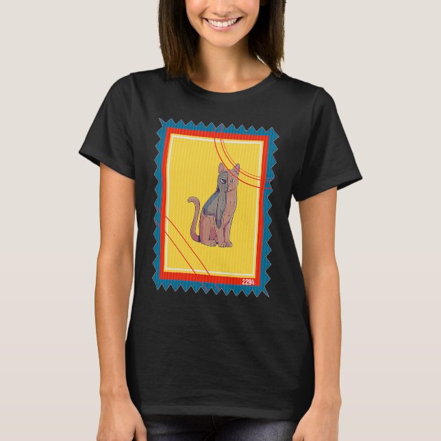Postage Stamp Space Cat Alien T-Shirt (Front)