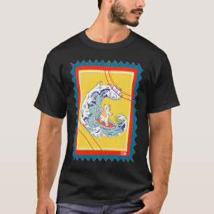 Postage Stamp Surfer Surfing Cat T-Shirt