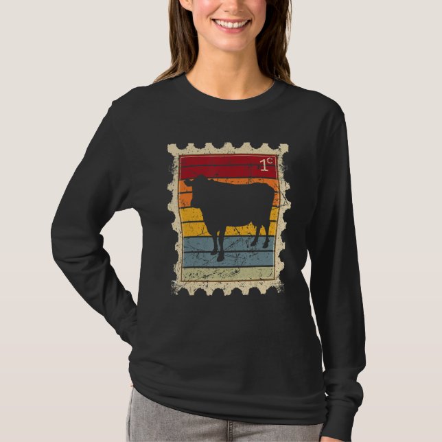 Postage Stamp With A Sunset Cow T-Shirt (Front)