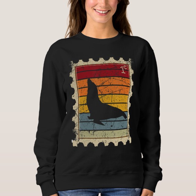 Postage Stamp With A Sunset Harbour Seal Sweatshirt (Front)
