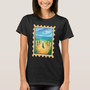 Postage Stamp With Cat On Beach Path T-Shirt