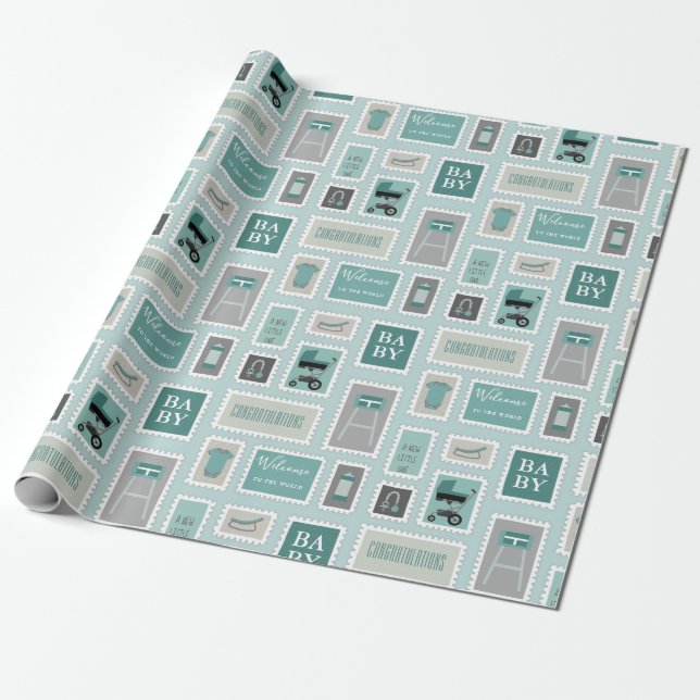 Postage Stamps baby things Wrapping Paper (Unrolled)