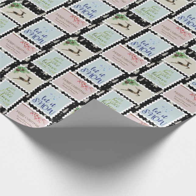 Postage Stamps Personalised Christmas Tree Wrapping Paper (Corner)