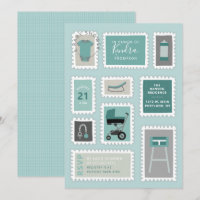 Postage Stamps with baby things shower invitation
