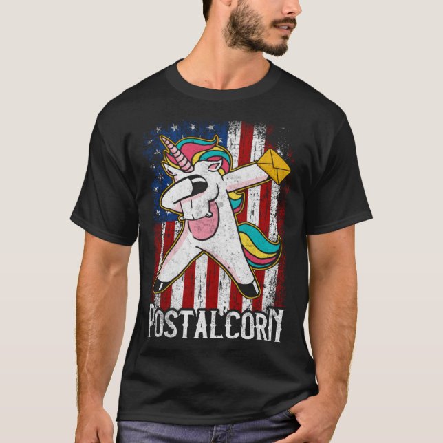 Postal Corn Unicorn Mail Lady  Postal Worker T-Shirt (Front)