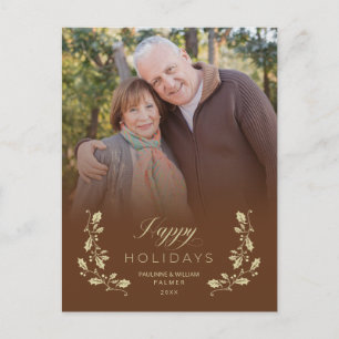 Postal Festiva Brown Whimsical Script Quote Photo Holiday Postcard