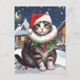 Postal Festiva Merry Christmas with a cute kitten Holiday Postcard