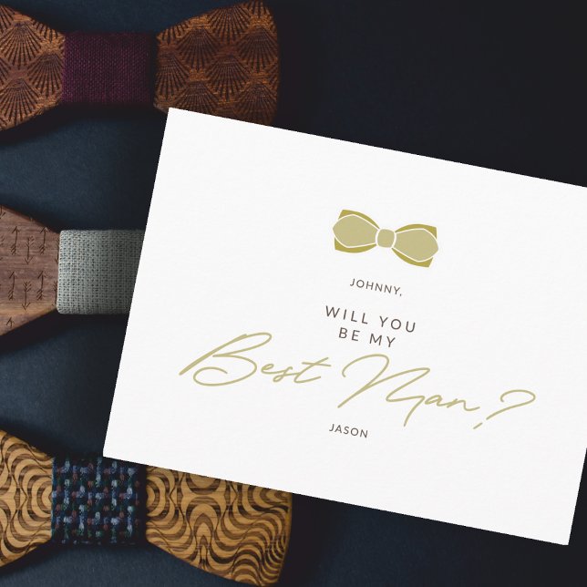 Postal Golden Effect Groomsman Bow Wedding Proposa Postcard (Creator Uploaded)