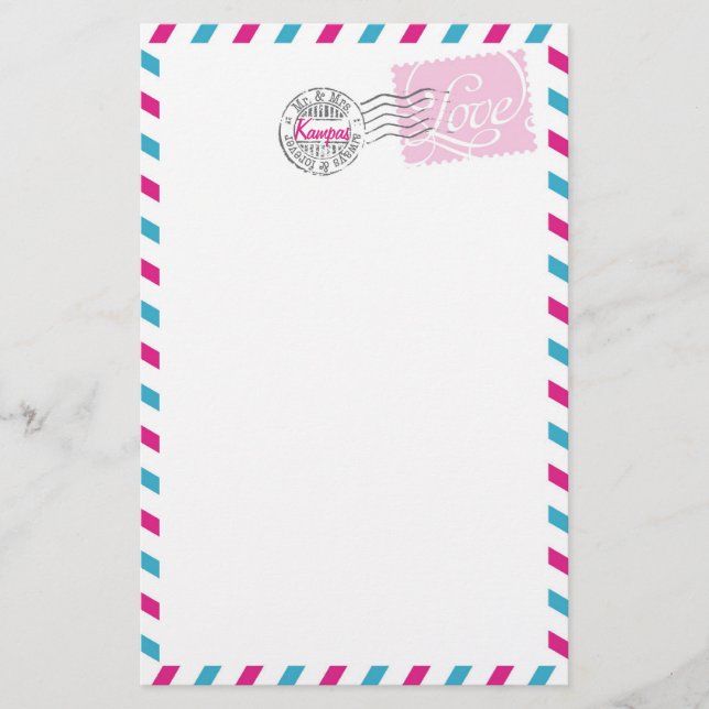 Postal Service Collection Stationery Pink Aqua (Front)