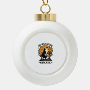 Postal Witch Shirt Vintage Halloween Mail Carrier  Ceramic Ball Christmas Ornament