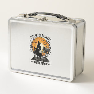 Postal Witch Shirt Vintage Halloween Mail Carrier Metal Lunch Box