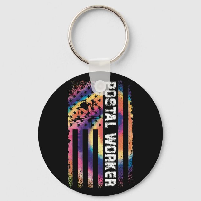 Postal Worker American Flag Tie Dye Mail Carrier Key Ring (Front)