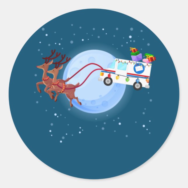 Postal Worker Christmas Mail Truck Funny Mailman Classic Round Sticker (Front)