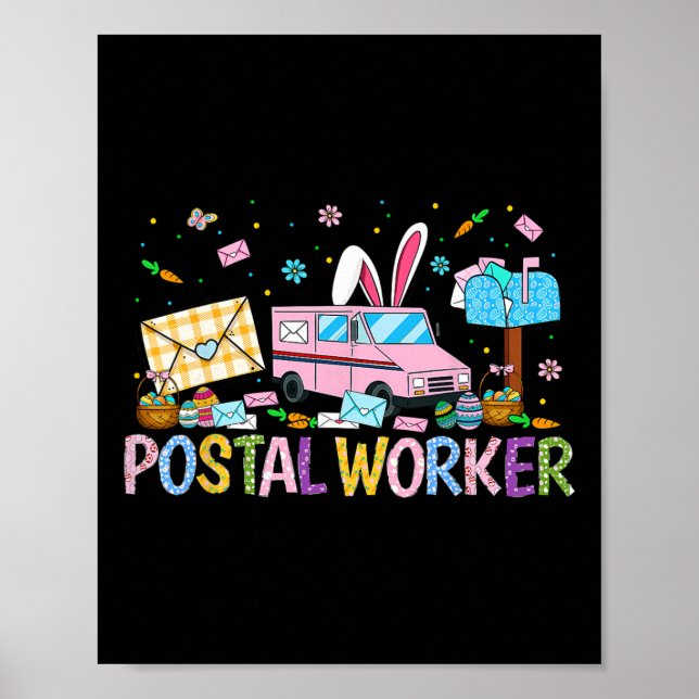 Postal Worker Easter Mail Carrier Easter Bunny Pos Poster (Front)