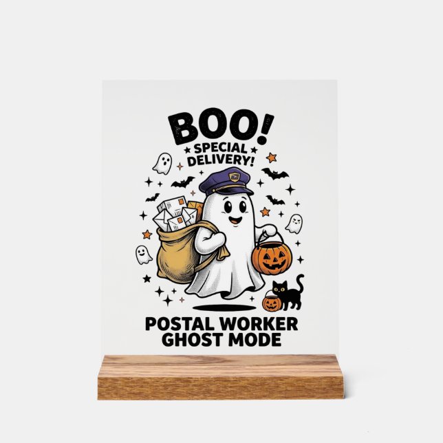 Postal Worker Ghost Mode Halloween Delivery Design Acrylic Sign (Front)