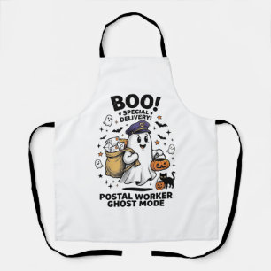 Postal Worker Ghost Mode Halloween Delivery Design Apron