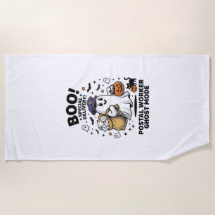 Postal Worker Ghost Mode Halloween Delivery Design Beach Towel