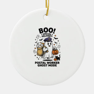 Postal Worker Ghost Mode Halloween Delivery Design Ceramic Tree Decoration
