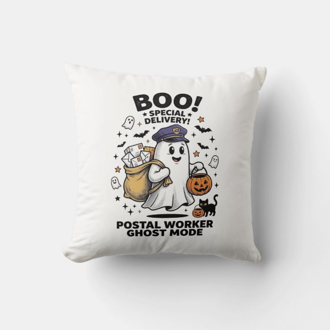 Postal Worker Ghost Mode Halloween Delivery Design Cushion (Front)
