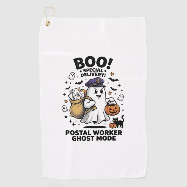 Postal Worker Ghost Mode Halloween Delivery Design Golf Towel (Front)