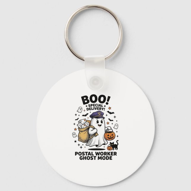 Postal Worker Ghost Mode Halloween Delivery Design Key Ring (Front)