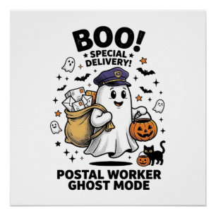 Postal Worker Ghost Mode Halloween Delivery Design Poster