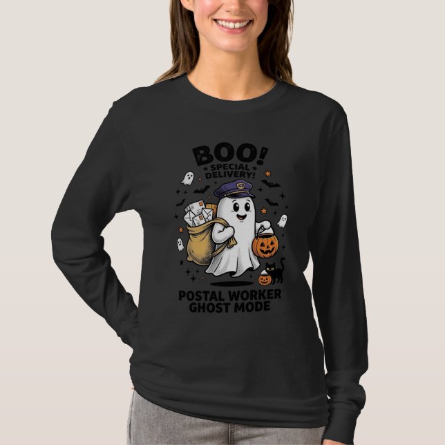 Postal Worker Ghost Mode Halloween Delivery Design T-Shirt (Front)