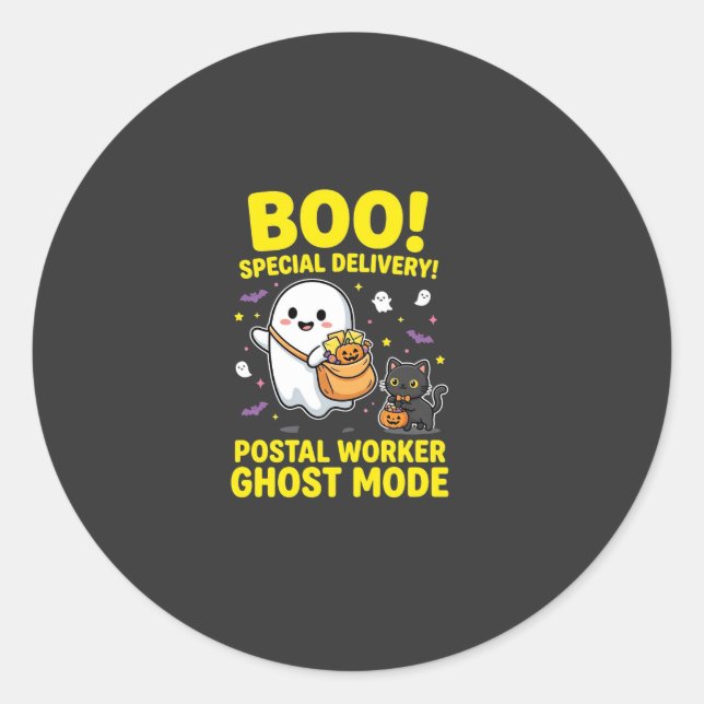 Postal Worker Ghost Mode Halloween Design_1 Classic Round Sticker (Front)