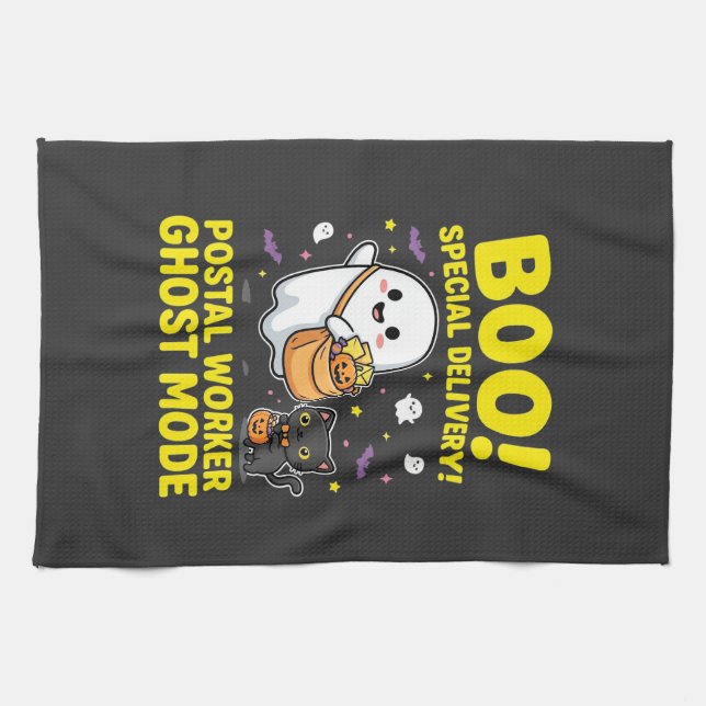 Postal Worker Ghost Mode Halloween Design_1 Tea Towel (Horizontal)