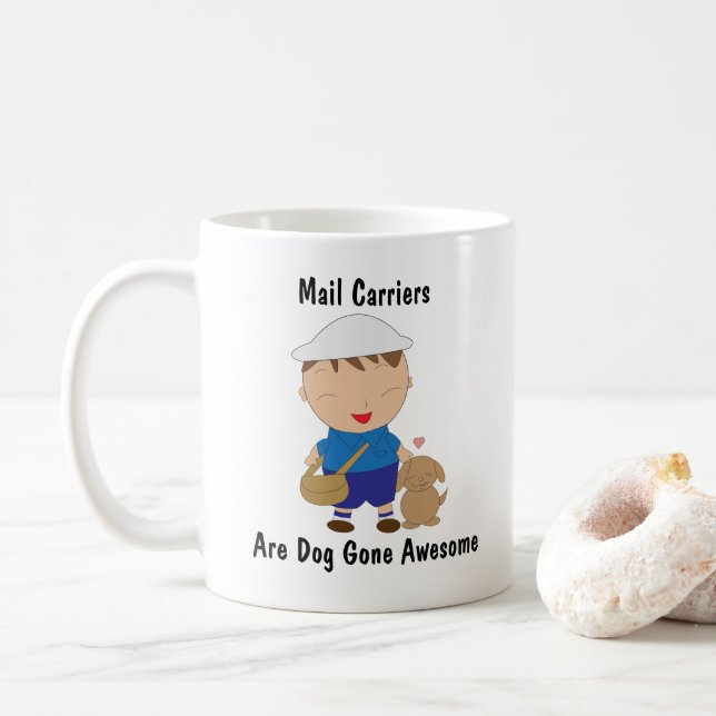 Postal Worker Mail Carrier Dog Heart Personalise Coffee Mug (With Donut)
