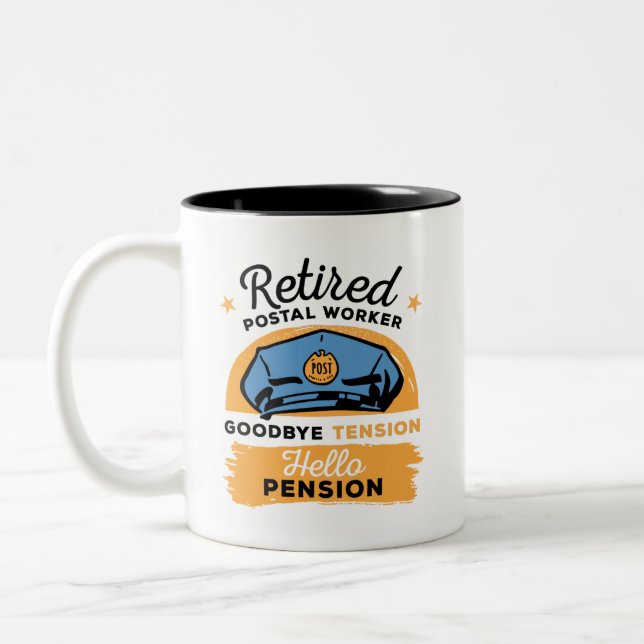 Postal Worker Retirement Bye Tension Hello Pension Two-Tone Coffee Mug (Left)