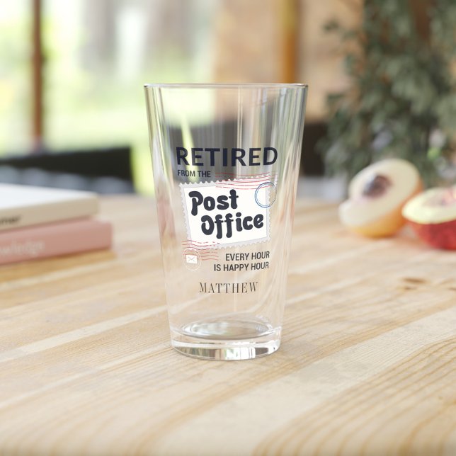 Postal Worker Retirement Mailman Personalised Glass (Retired Postal Worker Happy Hour Retirement Party Gift Drinking Glass)