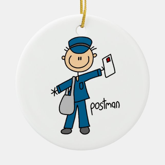 Postal Worker Stick Figure Ceramic Tree Decoration (Front)